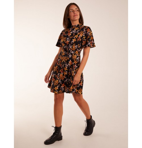 High Neck Angel Sleeve Floral Dress