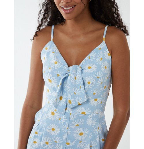 Daisy Print Tie Front Jumpsuit