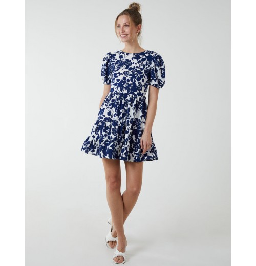 Round Neck Mini Dress With Tiered Frill Hem