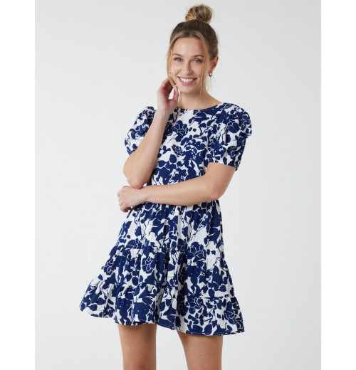 Round Neck Mini Dress With Tiered Frill Hem