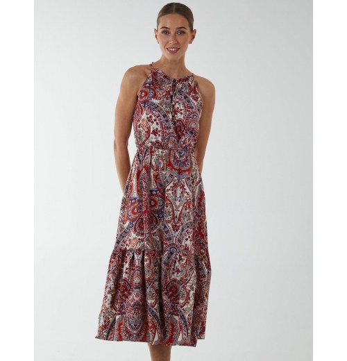 Paisley Halter Neck Keyhole Midi Dress