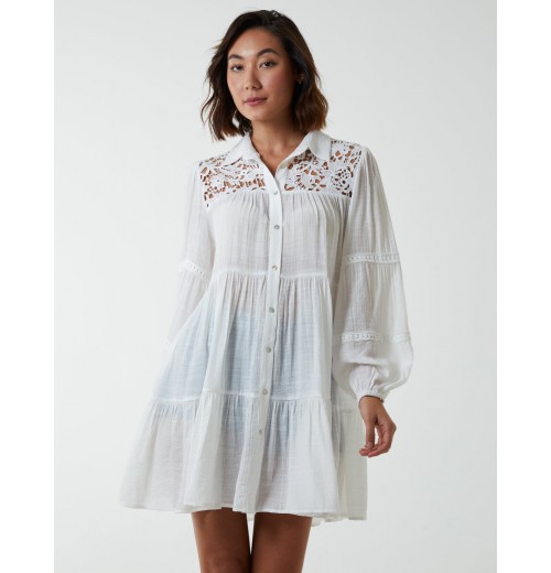 Crochet Insert Oversized Shirt Dress