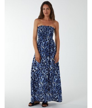 Bandeau Shirred Maxi Dress