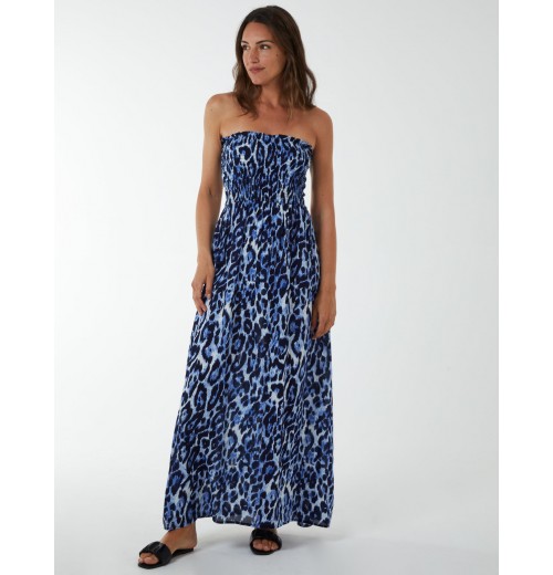 Bandeau Shirred Maxi Dress