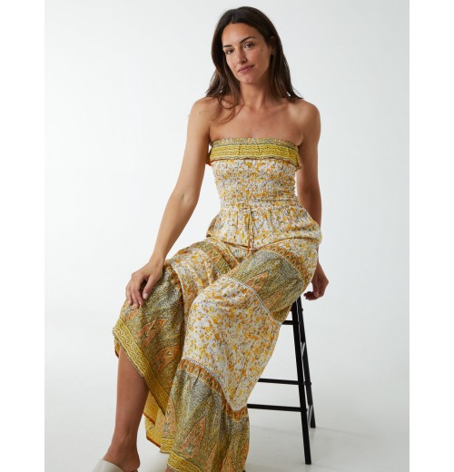 Bandeau Shirred Maxi Dress