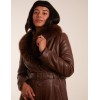 Longline Leather Look Faux Fur Coat