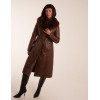 Longline Leather Look Faux Fur Coat