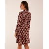 Geometric Print Shirred Bust Long Sleeve Shirt Dress