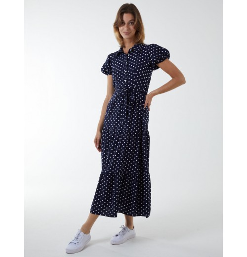 Collared Polkadot Maxi Dress