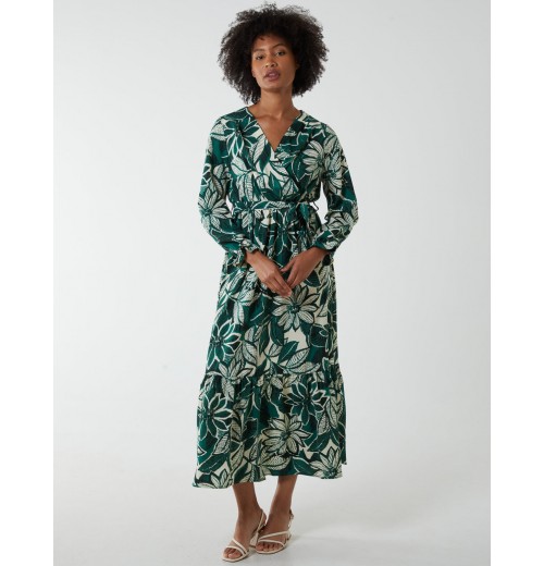 Abstract Floral Belted Maxi Dress