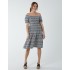 Puff Sleeve Bardot Shirred Dress