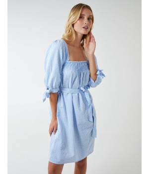 Square Neck Shirred Swing Dress