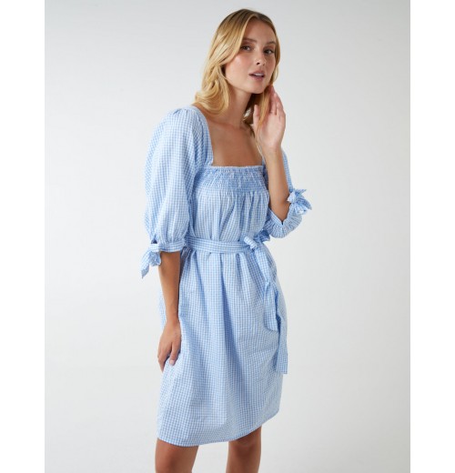 Square Neck Shirred Swing Dress